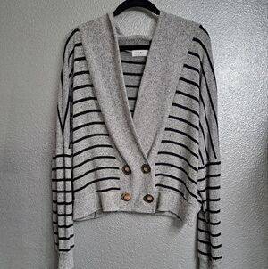 Coco & Main Striped Cardigan heathered grey & blue striped,  Size M